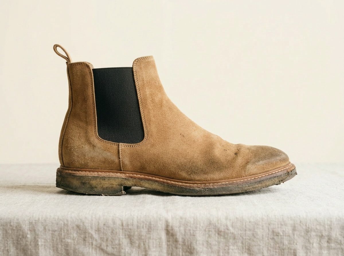 Chelsea boot in camoscio — prima del restauro