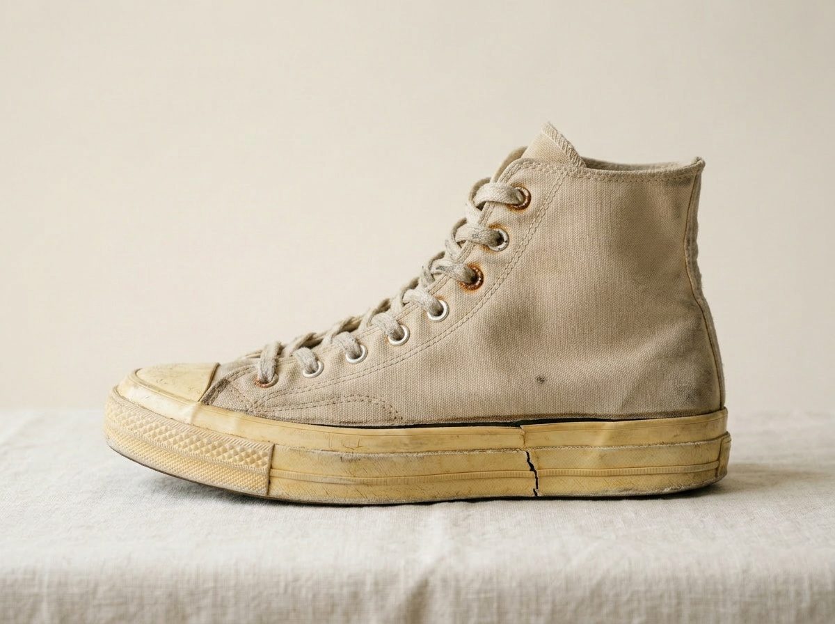 Sneaker alta in tela — prima del restauro