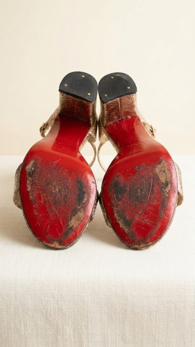 Sandali con suola rossa — prima del restauro