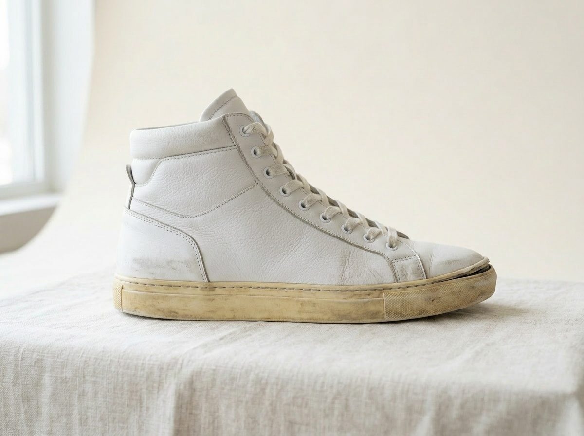 Sneaker alta in pelle — prima del restauro