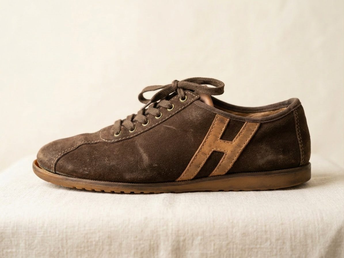 Sneaker in camoscio — prima del restauro